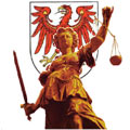 Wappen von Brandenburg und eine schamrtoe Justicia 